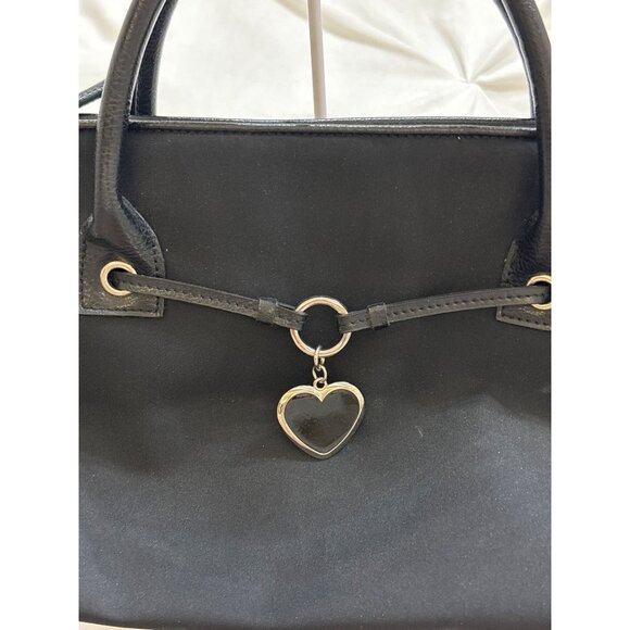 Franco Sarto Black Nylon & Leather Handbag With Heart Charm Accent vintage - Picture 10 of 13